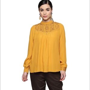Label Ritu Kumar Mustard Embroidered Top Size Medium